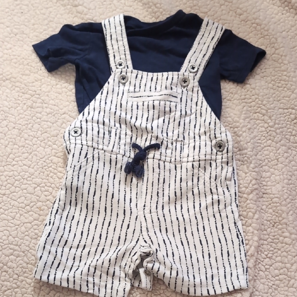 First Impressions Blue and White Summer Shortalls